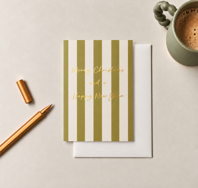 Stripe Merry Christmas Greetings card