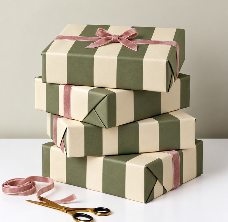 GREEN AND WHITE STRIPE GIFT WRAP