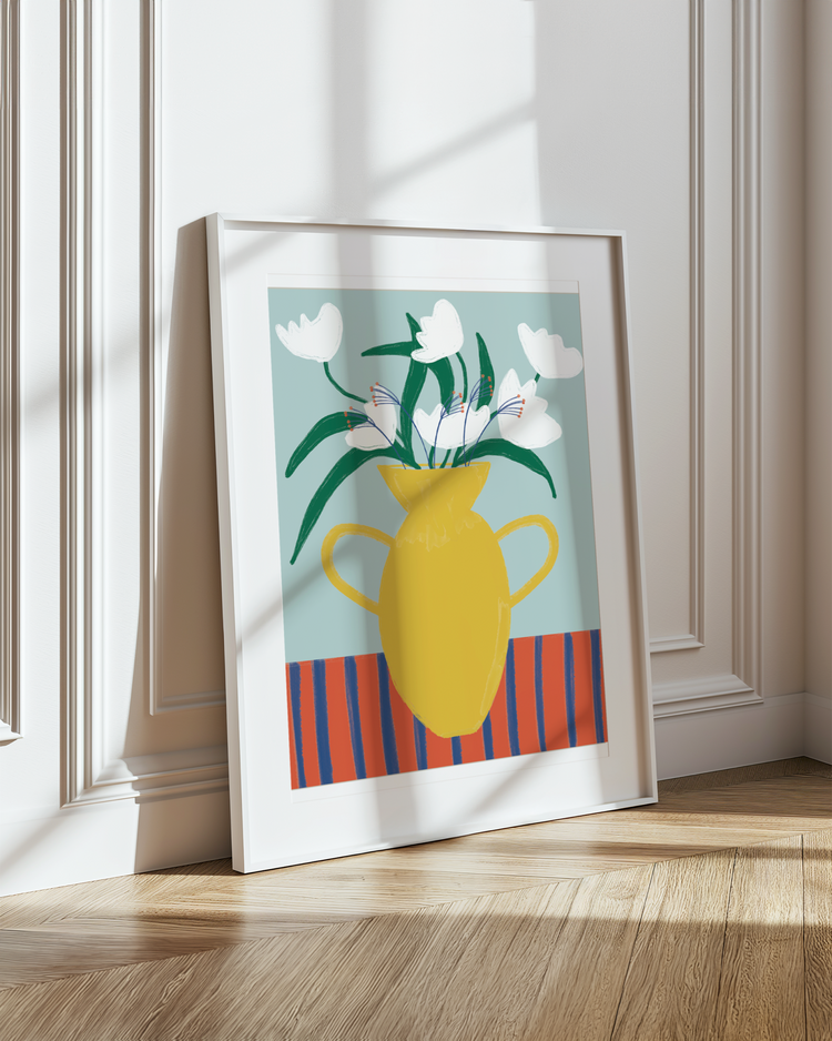 Flowers in yellow vase