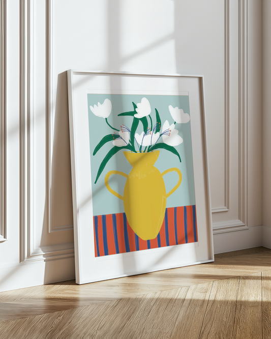 Flowers in yellow vase